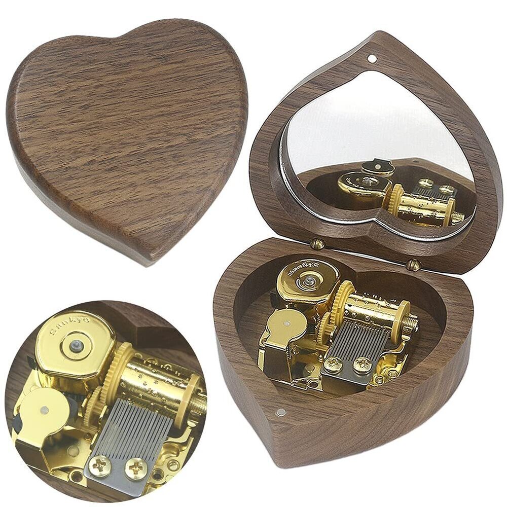 2566 Solid Heart-Shaped Music Box Retro Music Box Christmas Birthday